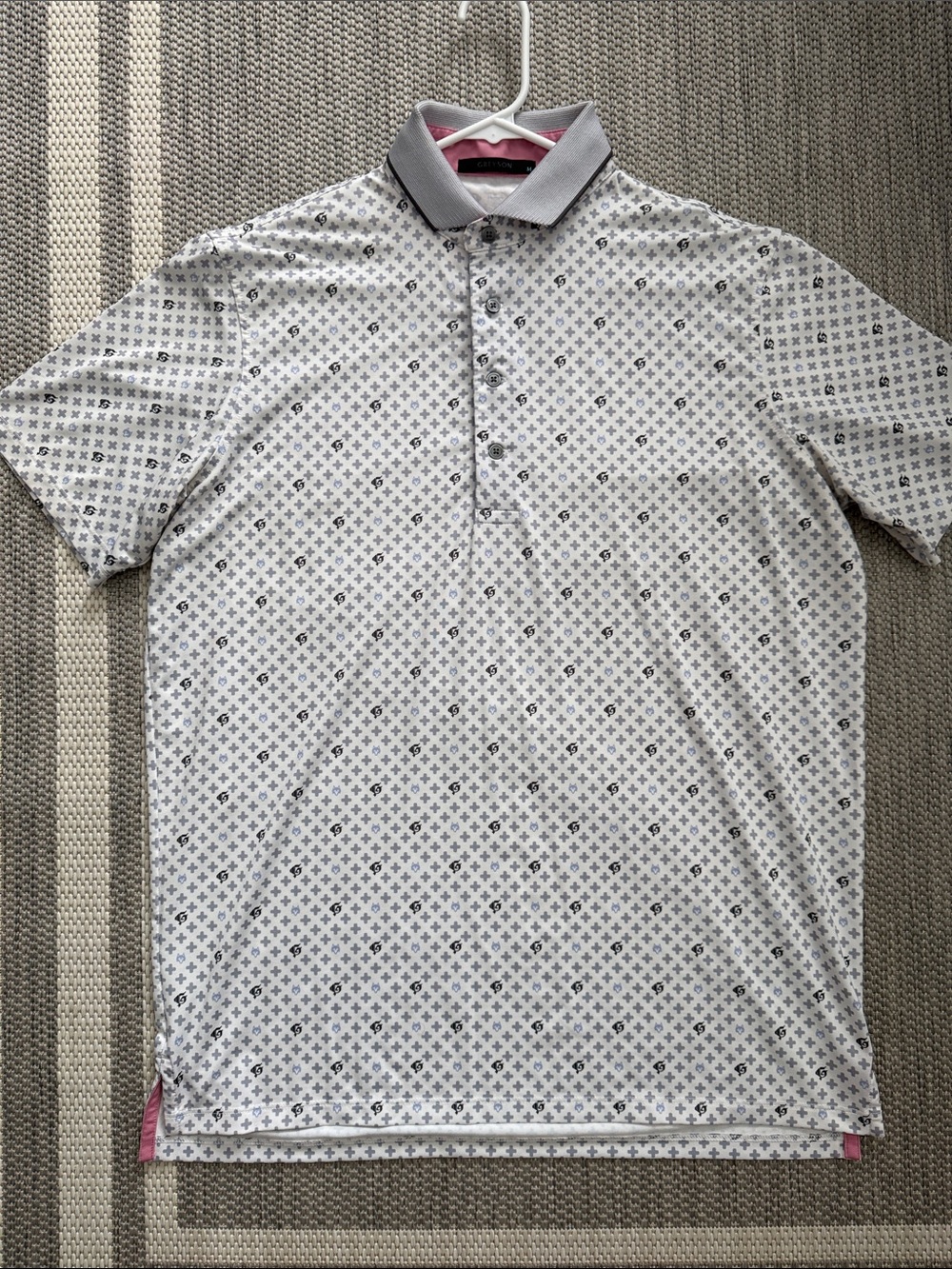 Greyson White Polo with Gray Collar and Pink Trim